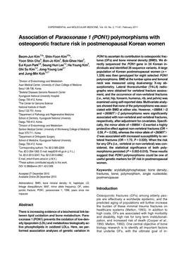 PON1) Polymorphisms with Osteoporotic Fracture Risk in Postmenopausal Korean Women