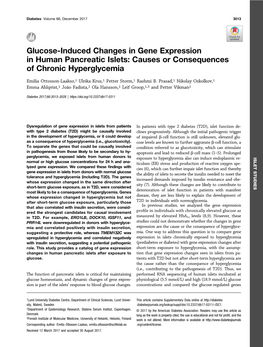 Glucose-Induced Changes in Gene Expression in Human Pancreatic Islets: Causes Or Consequences of Chronic Hyperglycemia