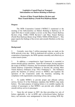 MTR Corporation Limited's Paper on the Review of Mass Transit Railway