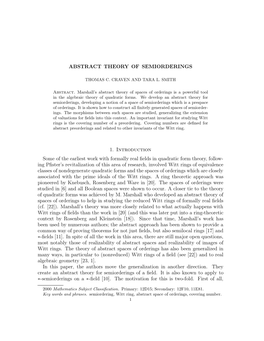 ABSTRACT THEORY of SEMIORDERINGS 1. Introduction