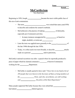 Mccarthyism Space and Arms Race Notes