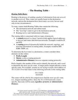 The Routing Table V1.12 – Aaron Balchunas 1