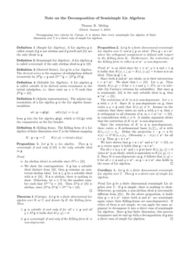 Note on the Decomposition of Semisimple Lie Algebras