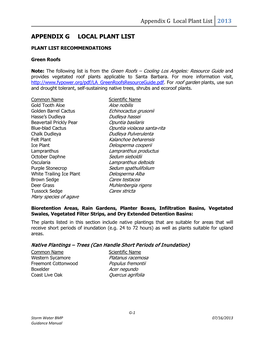 Appendix G Local Plant List 2013 APPENDIX