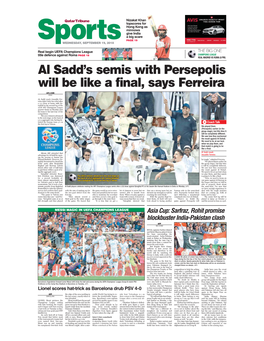 Al Sadd's Semis with Persepolis Will Be Like a Final, Says Ferreira