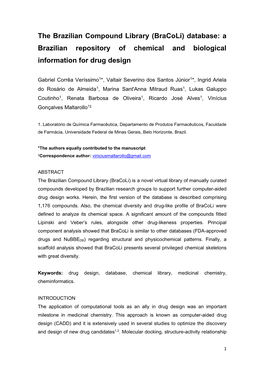 Database: a Brazilian Repository of Chemical and Biological Information for Drug Design