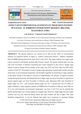 Effect of Environmental Elements on Migration Pattern of Eagles at Jorbeer Conservation Reserve, Bikaner, Rajasthan, India