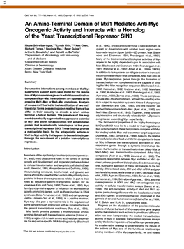 An Amino-Terminal Domain of Mxil Mediates Anti-Myc Oncogenic Activity and Interacts with a Homolog of the Yeast Transcriptional Repressor SIN3