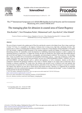 The Managing Plan for Abrasion in Coastal Area of Garut Regency