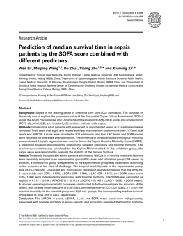 Prediction of Median Survival Time in Sepsis Patients by the SOFA Score
