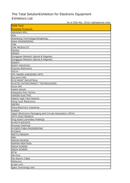 The Total Solutionexhibition for Electronic Equipment Exhibitors List As of 25Th Mar