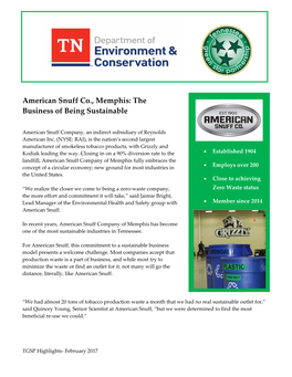 American Snuff Co., Memphis: the Business of Being Sustainable