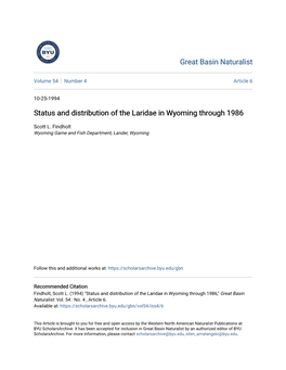 Status and Distribution of the Laridae in Wyoming Through 1986