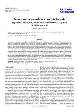Formation of Moon Systems Around Giant Planets Capture and Ablation of Planetesimals As Foundation for a Pebble Accretion Scenario T