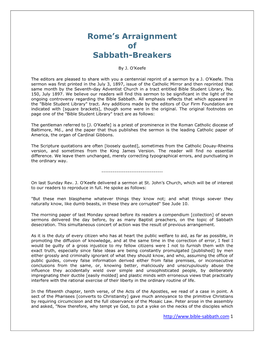 Rome's Arraignment of Sabbath-Breakers