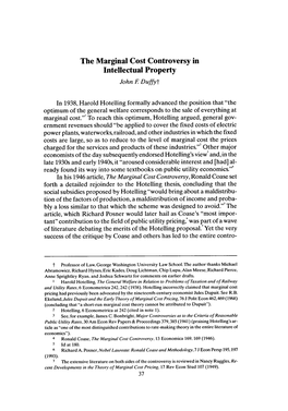 The Marginal Cost Controversy in Intellectual Property John F Duffyt