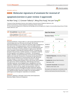Molecular Signature of Anastasis for Reversal of Apoptosis[Version 2; Peer Review: 3 Approved]