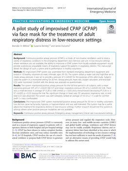A Pilot Study of Improvised CPAP (Icpap) Via Face Mask for the Treatment of Adult Respiratory Distress in Low-Resource Settings Brendan H