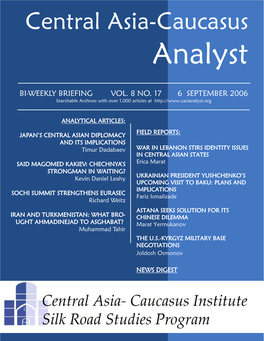 Central Asia-Caucasus Analyst Vol 8, No 17