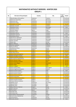 Mathematics Without Borders - Winter 2020 Group 1