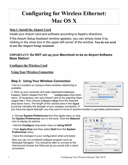 Configuring for Wireless Ethernet: Mac OS X