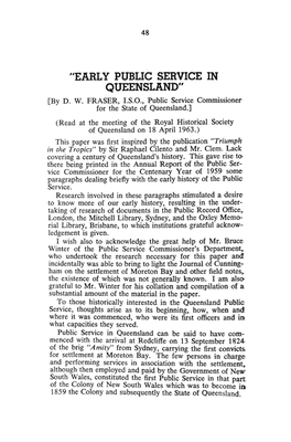 "EARLY PUBLIC SERVICE in QUEENSLAND" [By D