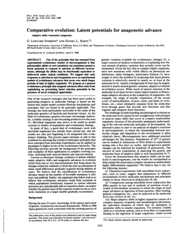 Comparative Evolution: Latent Potentials for Anagenetic Advance (Adaptive Shifts/Constraints/Anagenesis) G