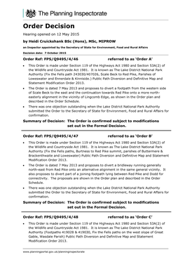 Q9495 the Lake District National Park Suthority Fix the Fells Orders 2013