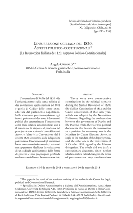 [La Insurrección Siciliana De 1820. Aspectos Politico-Constitucionales] Angelo Grimaldicc DISES-Centro Di Ricerche Giuridiche E