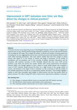 Improvement in IAPT Outcomes Over Time: Are They Driven by Changes in Clinical Practice?