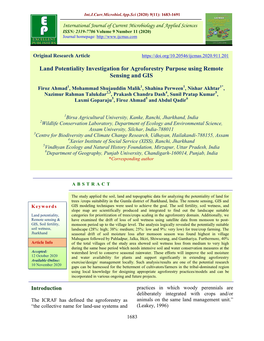 Land Potentiality Investigation for Agroforestry Purpose Using Remote Sensing and GIS