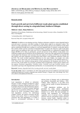 Early Growth and Survival of Different Woody Plant Species Established Through Direct Sowing in a Degraded Land, Southern Ethiopia