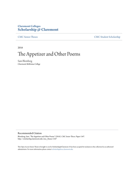 The Appetizer and Other Poems Sam Blomberg Claremont Mckenna College