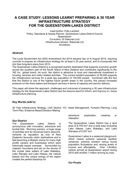 Lessons Learnt Preparing a 30 Year Infrastructure Strategy for the Queenstown-Lakes District