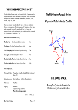 BOYD WALK Web Version: Peter Waite an Easy 8Km (5 Mile) Circular Walk in the Mapping Peter Waite © Openstreetmap Contributors Cheshire Countryside Around Antrobus