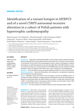 Identification of a Variant Hotspot in MYBPC3 and of a Novel CSRP3