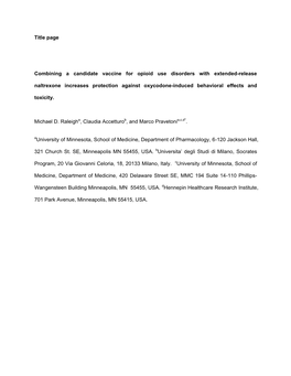 Combining a Candidate Vaccine for Opioid Use Disorders with Extended-Release Naltrexone Increases Protection Against Oxycodone-Induced Behavioral Effects and Toxicity