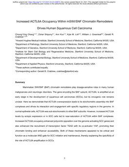 Increased ACTL6A Occupancy Within Mswi/SNF Chromatin Remodelers