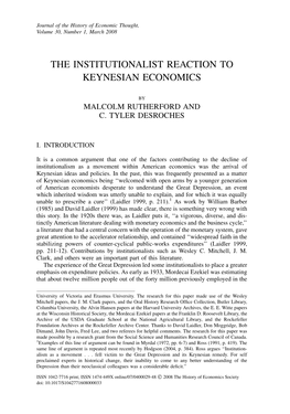 The Institutionalist Reaction to Keynesian Economics