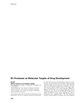 B1–Proteases As Molecular Targets of Drug Development