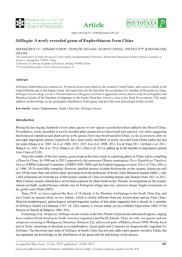 Stillingia: a Newly Recorded Genus of Euphorbiaceae from China