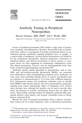 Antibody Testing in Peripheral Neuropathies Steven Vernino, MD, Phd*, Gil I