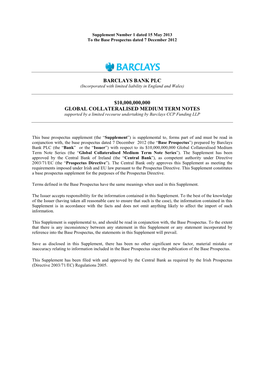 Barclays Bank Plc $10,000,000,000 Global