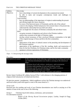 THE CHRISTIAN MESSAGE TODAY Syllabus Knowledge Objectives