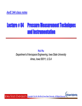 Lecture # 04 Pressure Measurement Techniques and Instrumentation