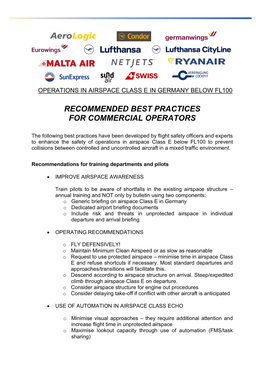 Recommended Best Practices for Commercial Operators