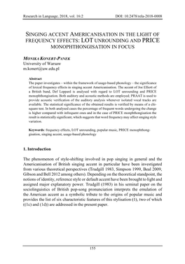 Singing Accent Americanisation in the Light of Frequency Effects: Lot Unrounding and Price Monophthongisation in Focus