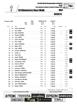 20 Kilometres Race Walk