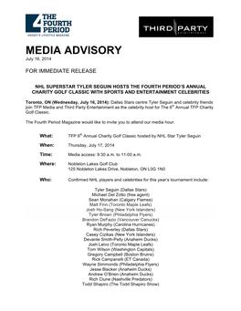 TPE- TFP- Media Advisory, July 16, 2014