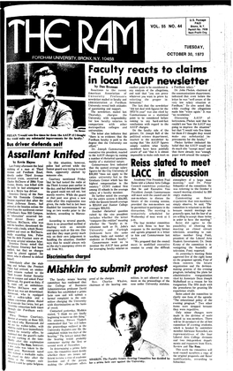 Faculty Reacts to Claims in Local AAUP Newsletter Reiss Slated to Meet